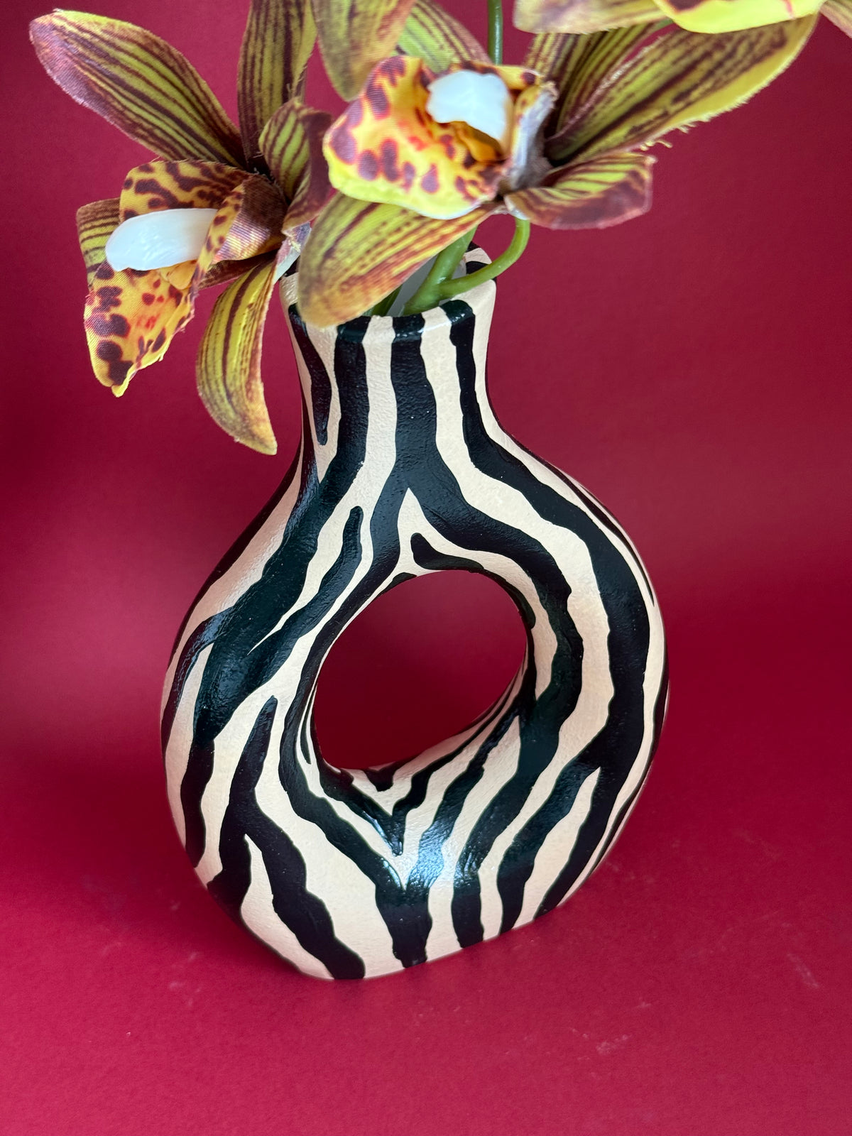 Zebra Print Ceramic Vase Beige & Black