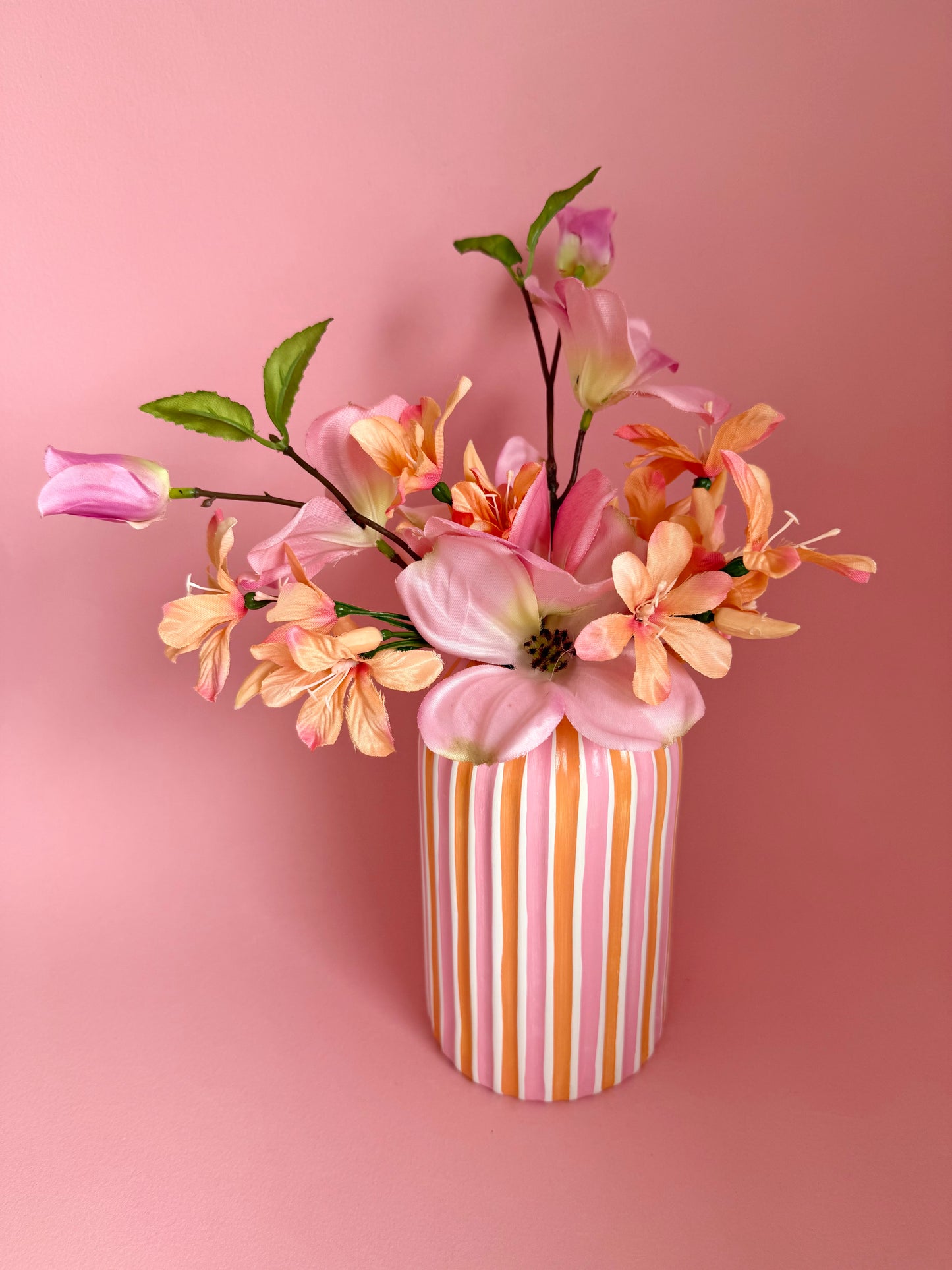 Pink & Orange Stripe Ceramic Vase