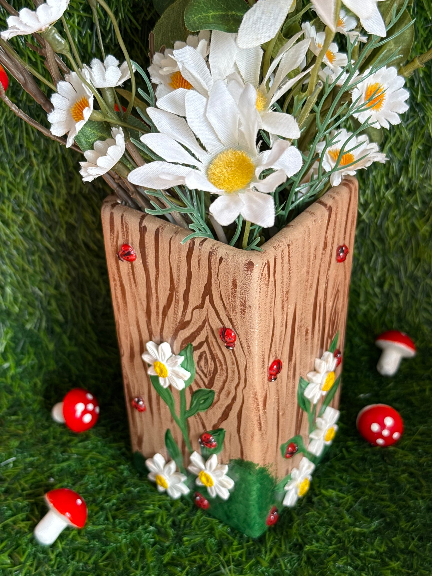 Woodland Daisy Ladybird Ceramic Vase Handmade