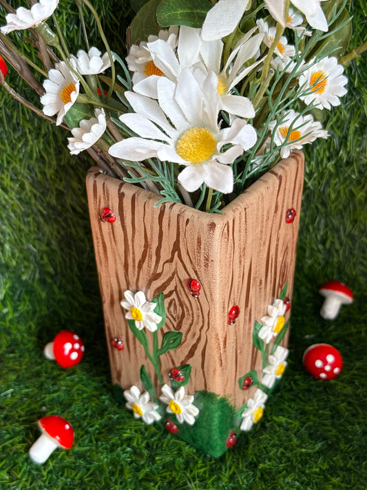 Woodland Daisy Ladybird Ceramic Vase Handmade