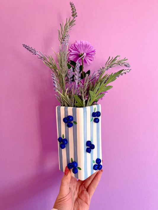 Blueberry Stripe Ceramic Vase
