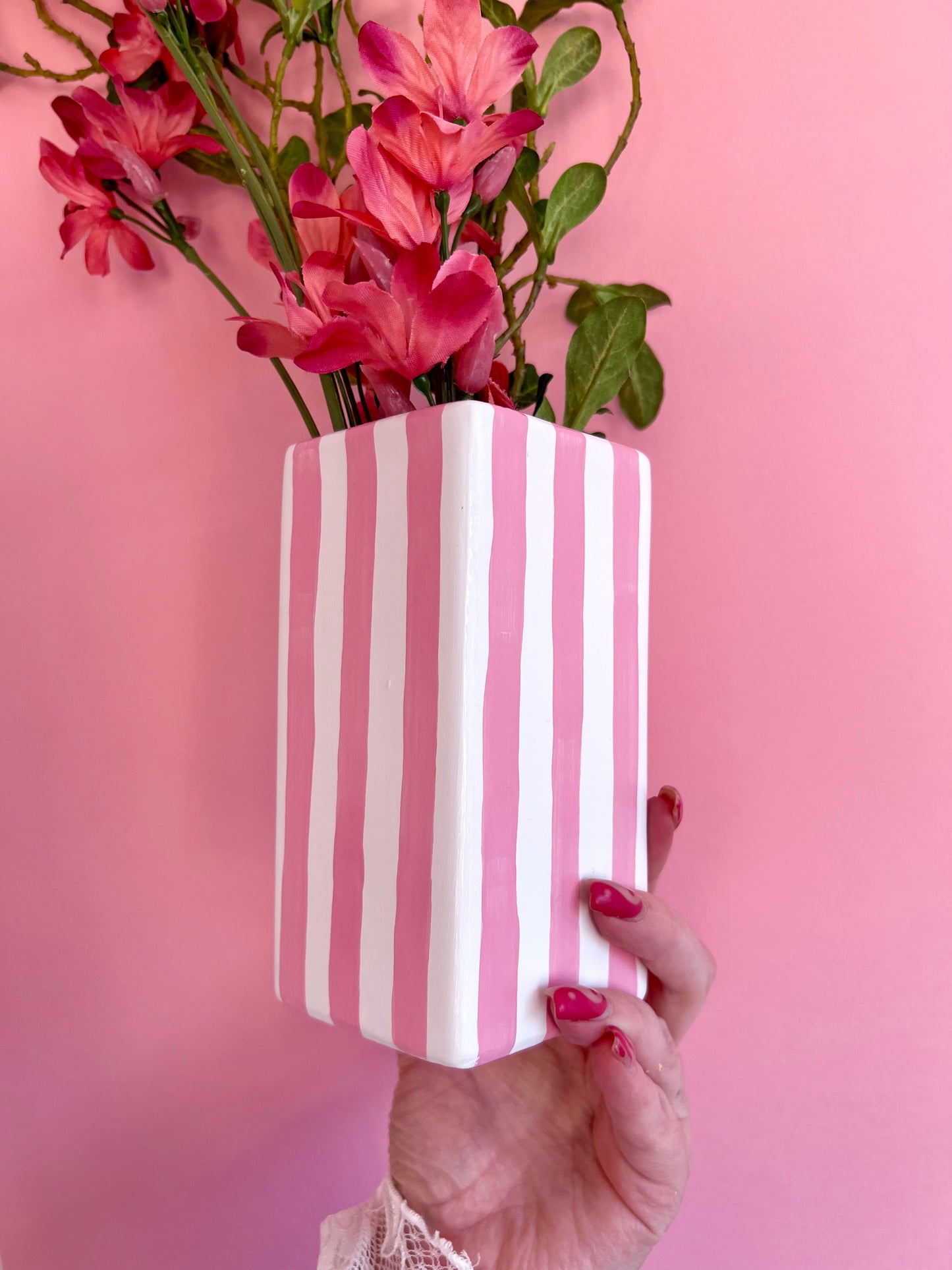 Pink Stripe Strawberry Ceramic Vase