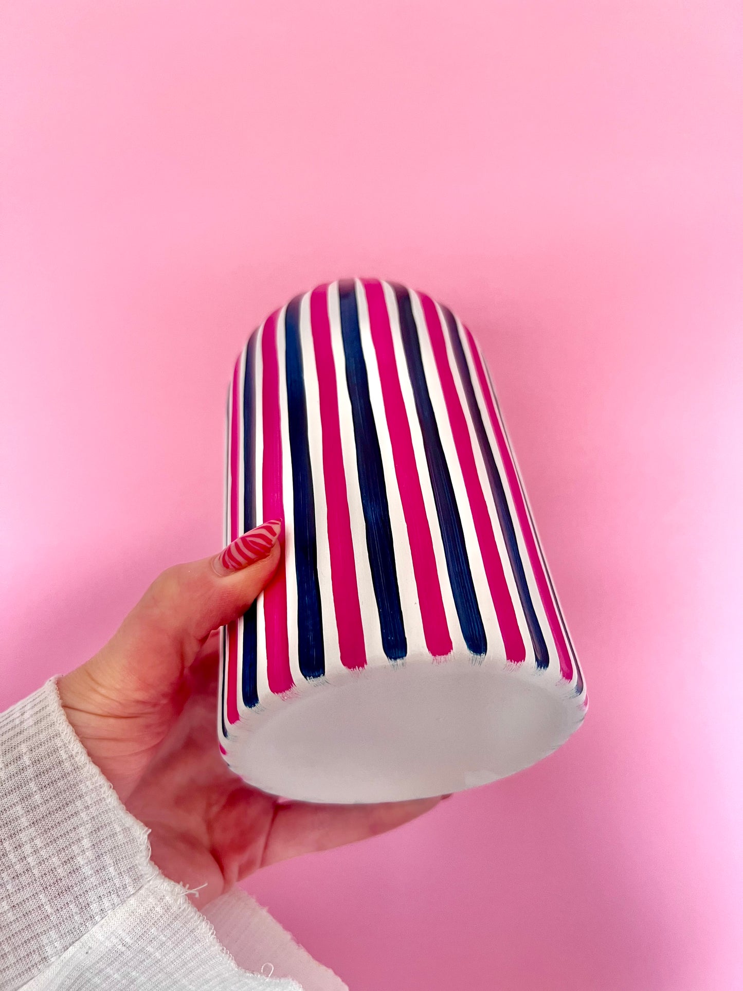 Navy Blue & Pink Stripe Vase
