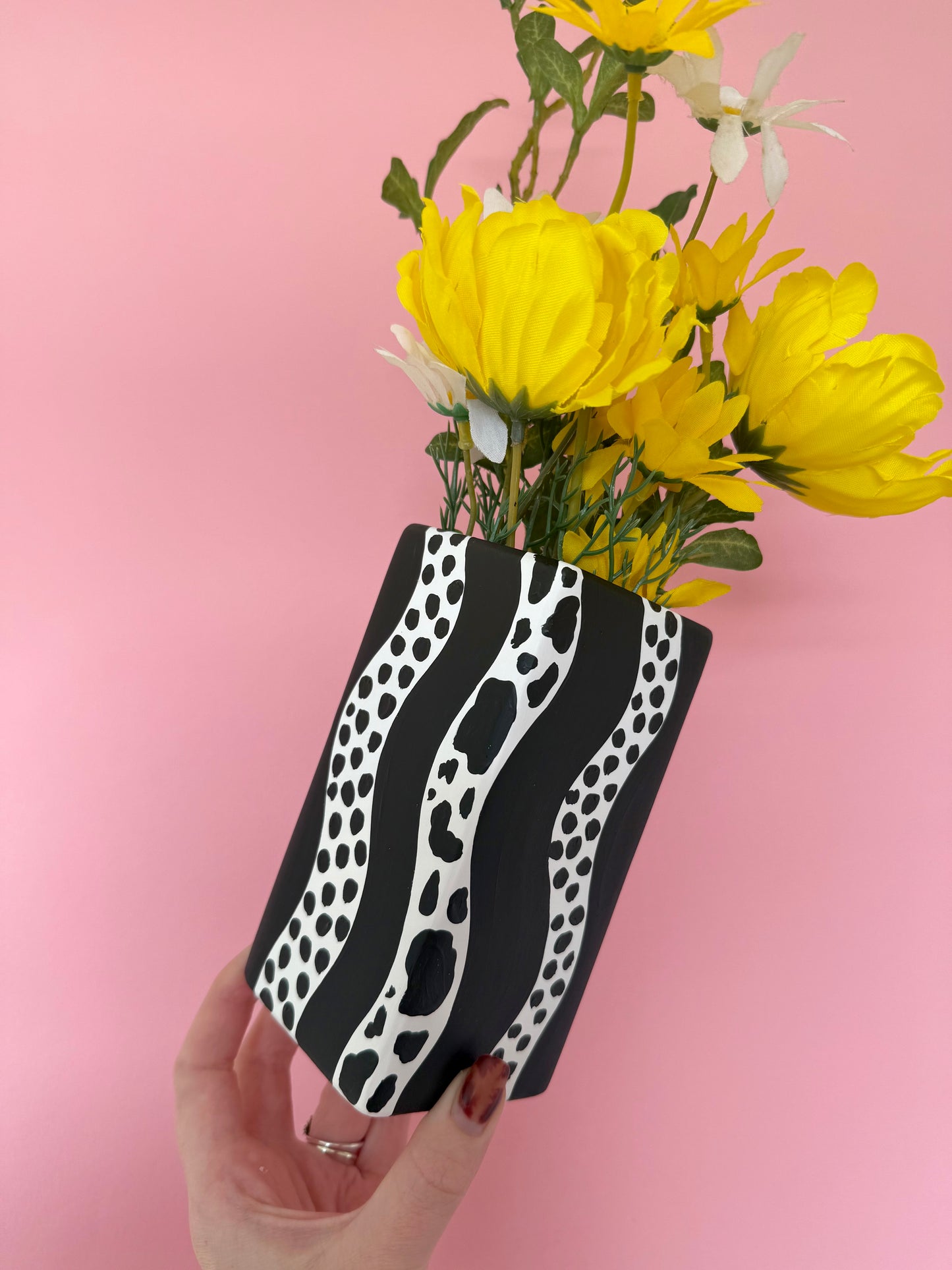 Monochrome Waves Ceramic Vase Cow Print Polka Dot Dalmatian
