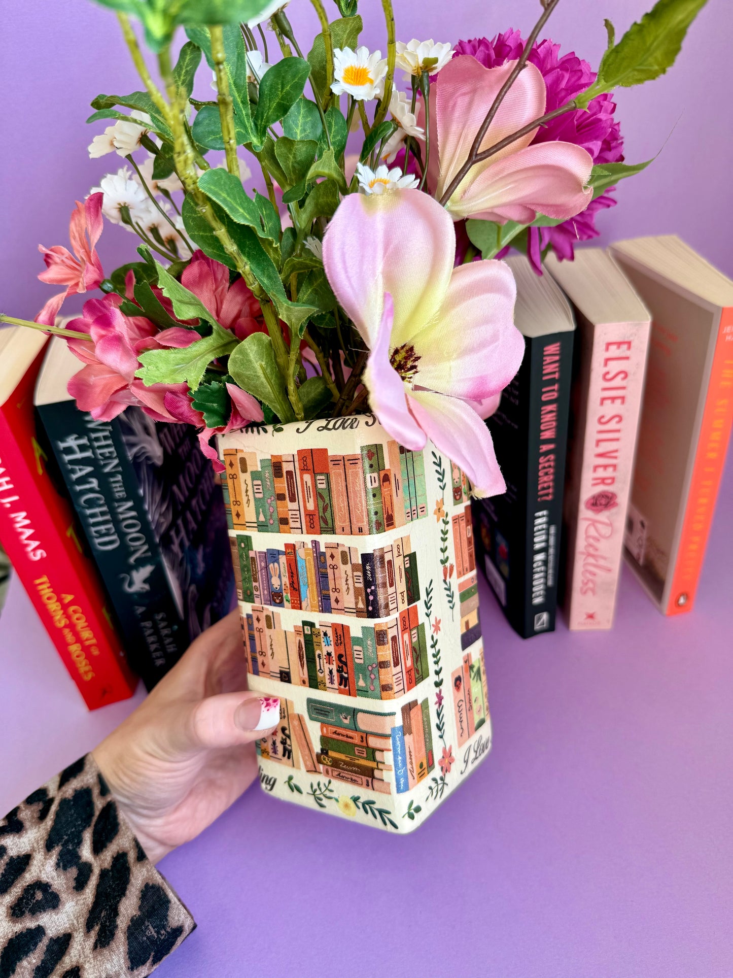 Cosy Library Book Ceramic Vase Decoupage