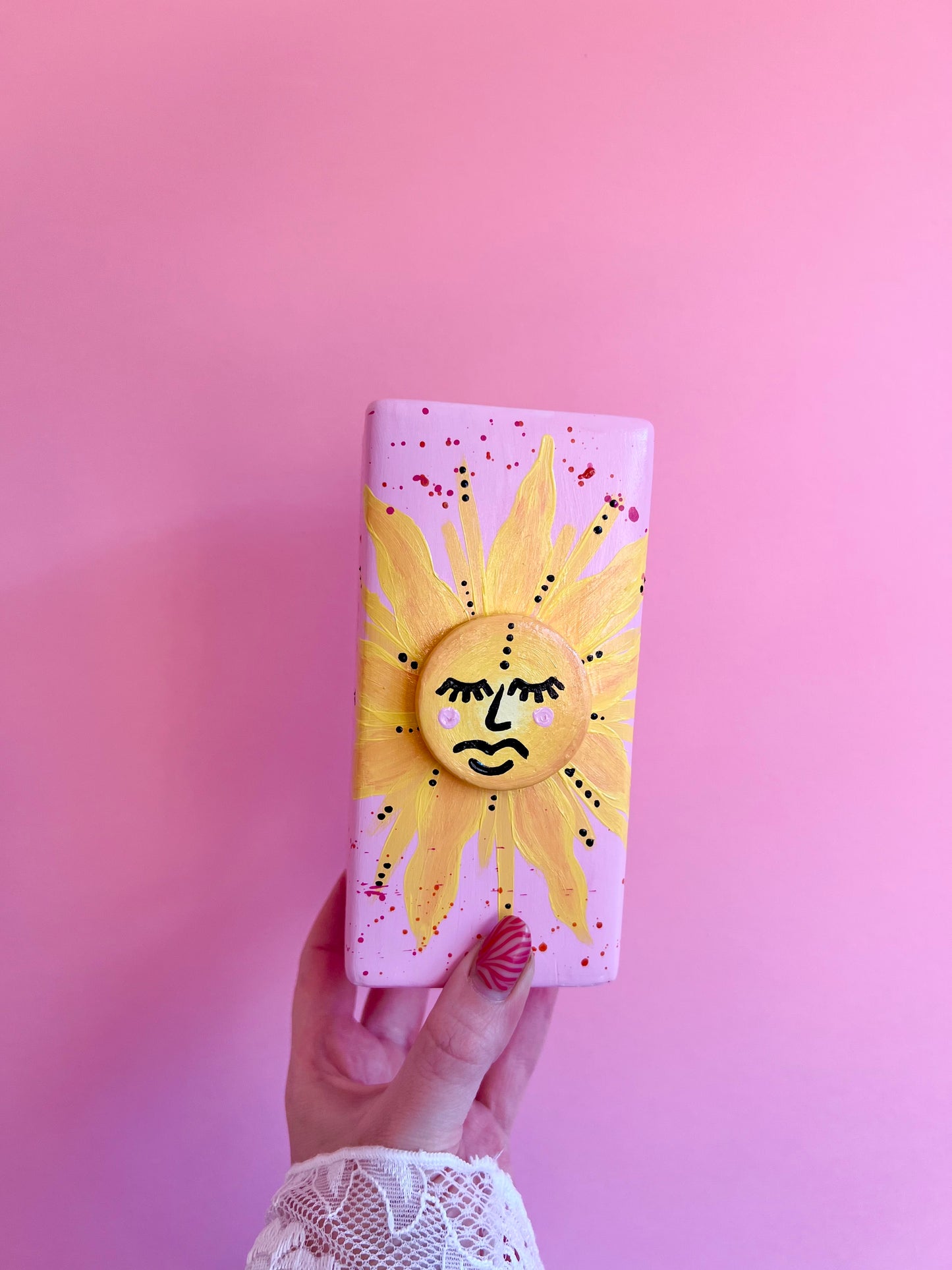 3D Sun Ceramic Vase Pink & Yellow