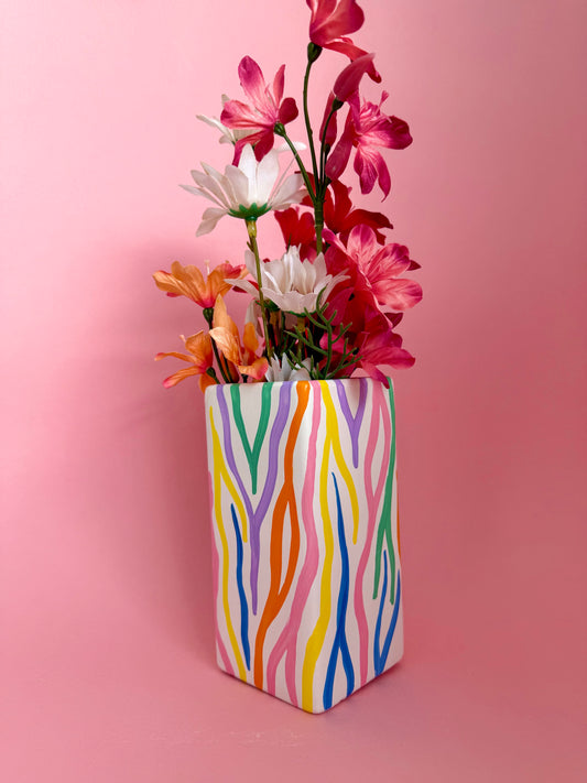 Rainbow Zebra Print Ceramic Vase Hand Painted