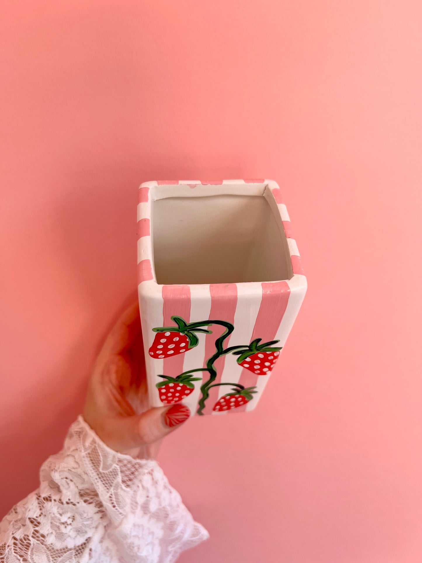 Pink Stripe Strawberry Ceramic Vase