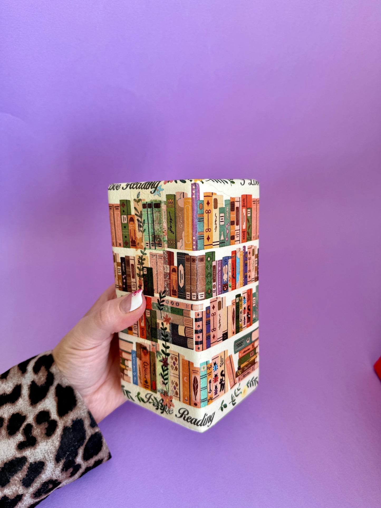 Cosy Library Book Ceramic Vase Decoupage
