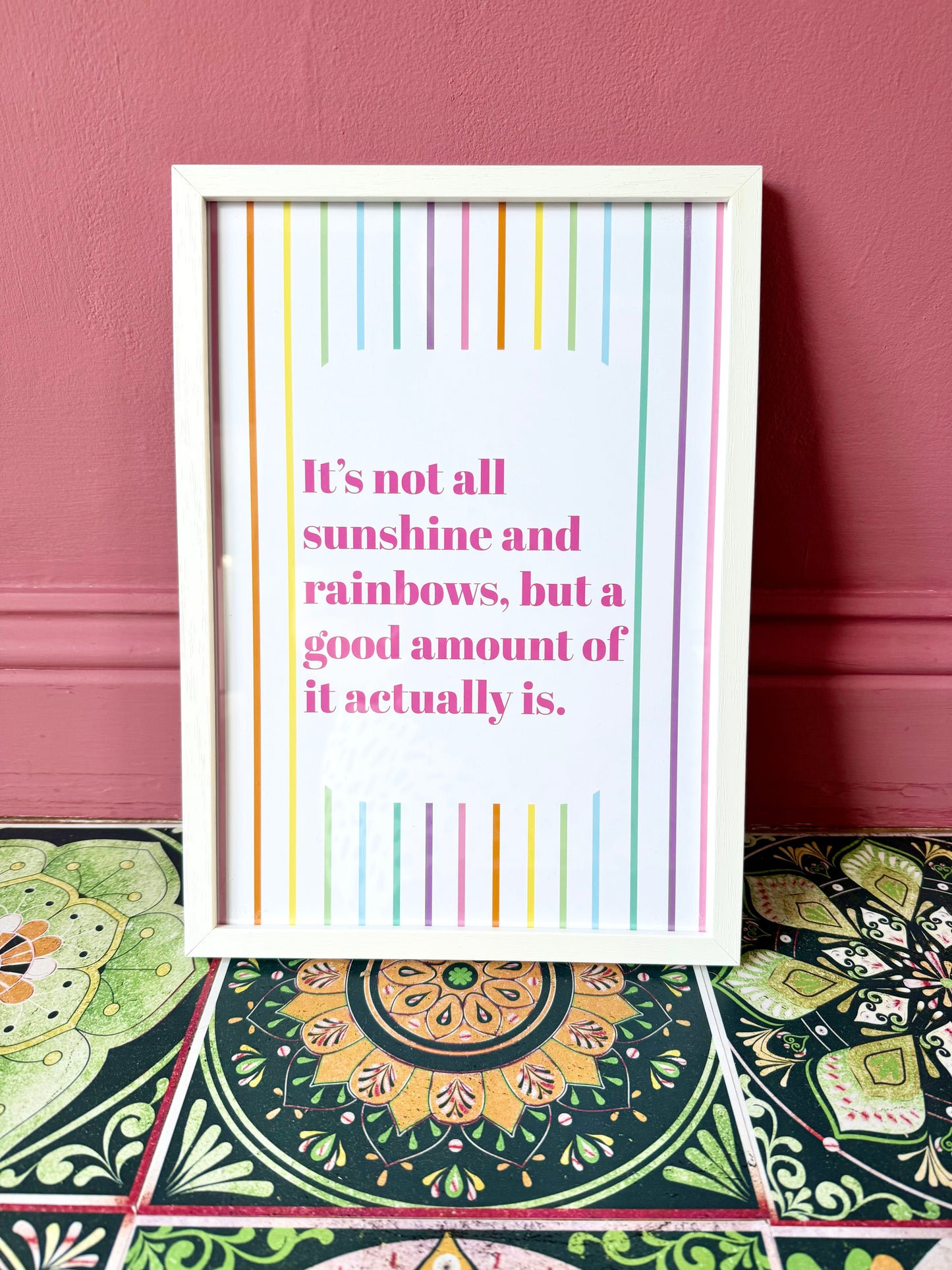 Sunshine & Rainbows Stripe Print Positivity Wall Art A4 Unframed