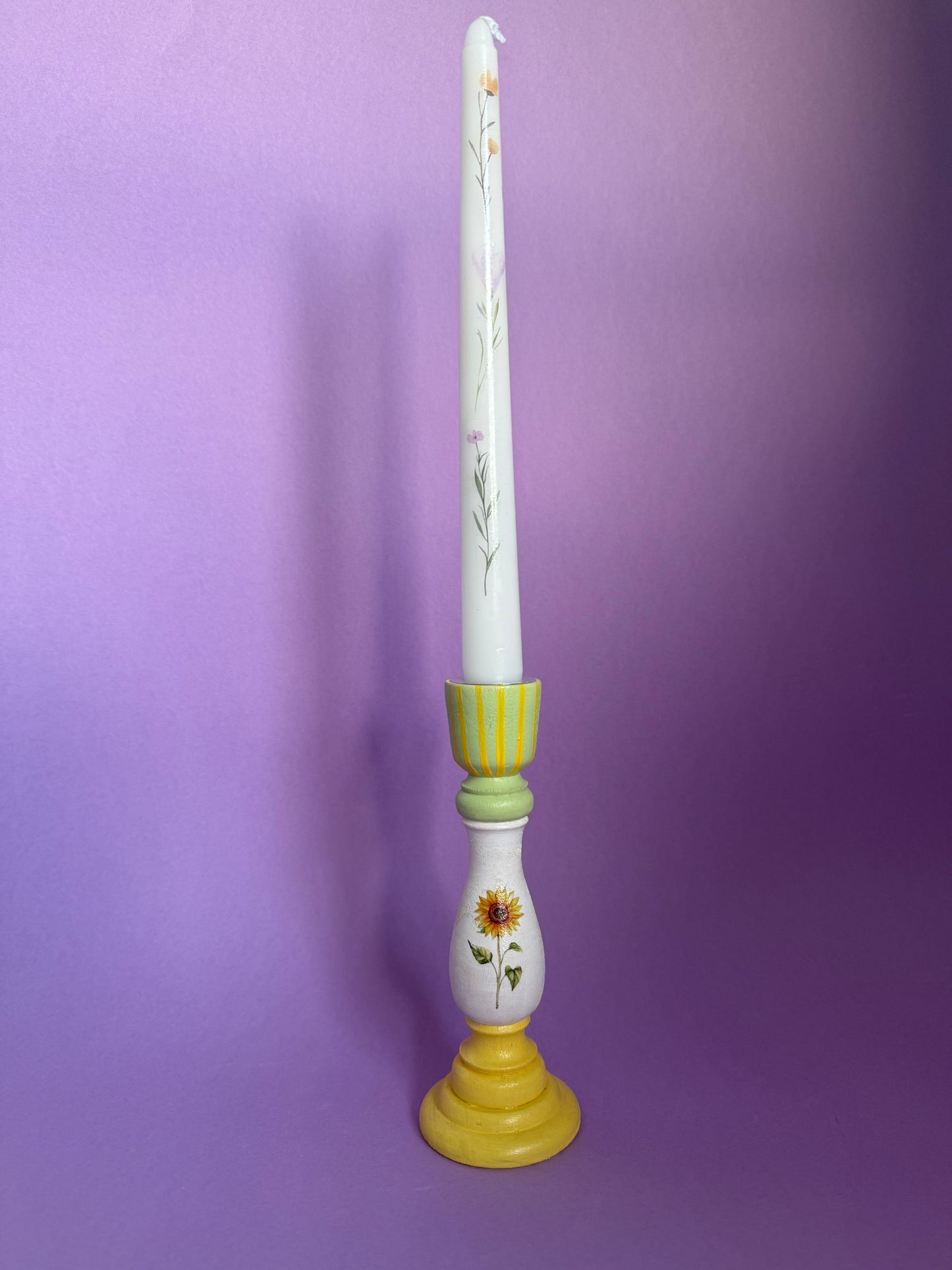 Flower Candlestick + Holder Set Yellow, Green, White