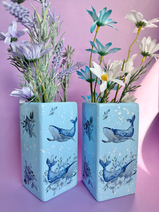 Humpback Whale Ceramic Vase Pastel Blue