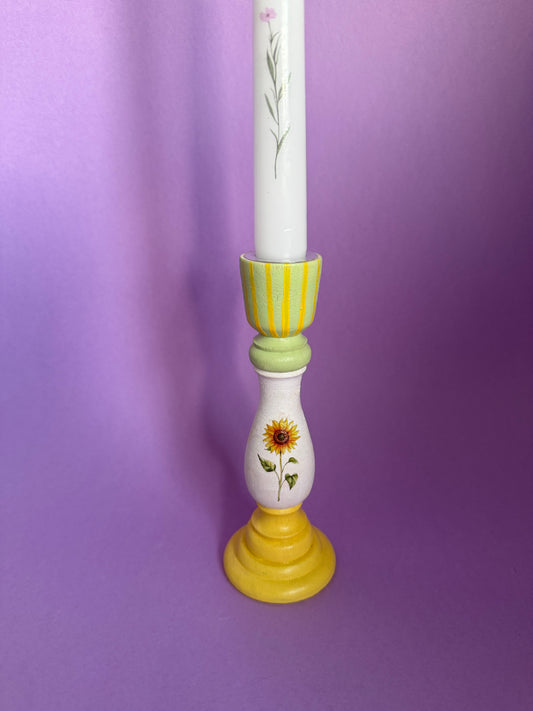 Flower Candlestick + Holder Set Yellow, Green, White