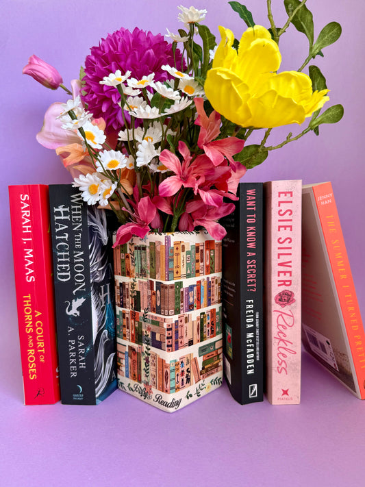 Cosy Library Book Ceramic Vase Decoupage