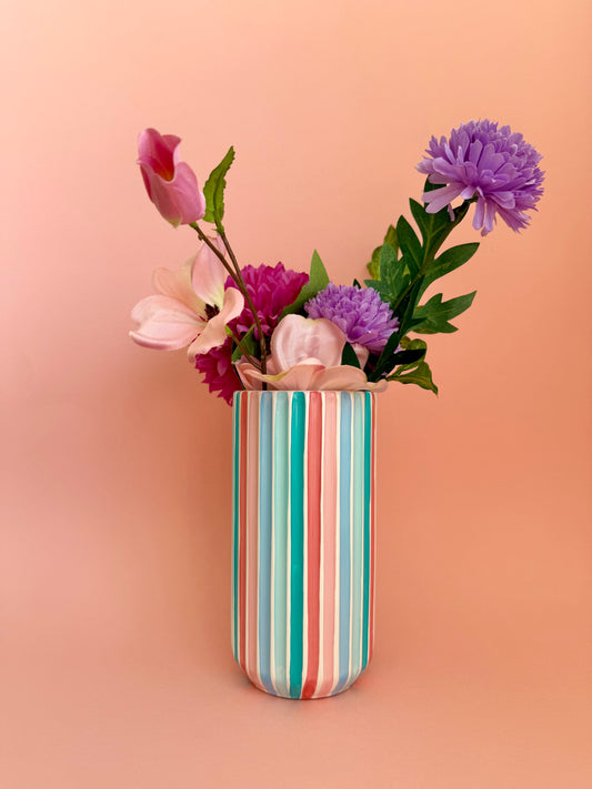 Candyfloss Stripe Ceramic Vase Hand Painted