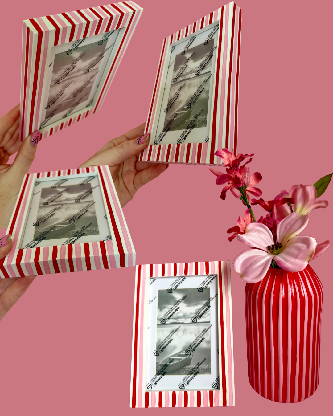 Red & Pink Stripe Photo Frame