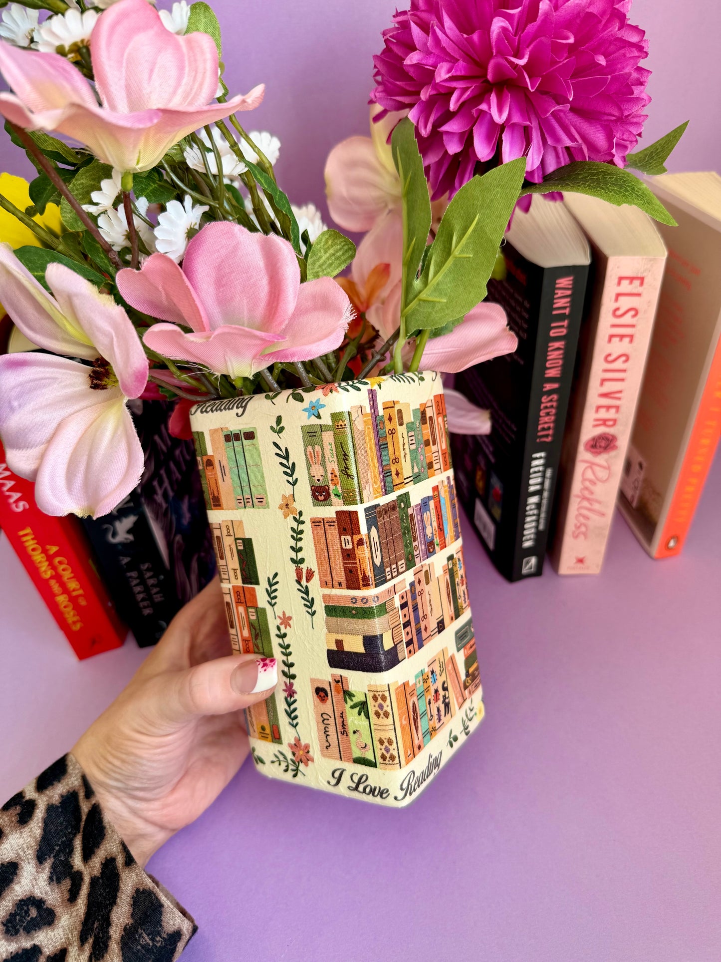 Cosy Library Book Ceramic Vase Decoupage