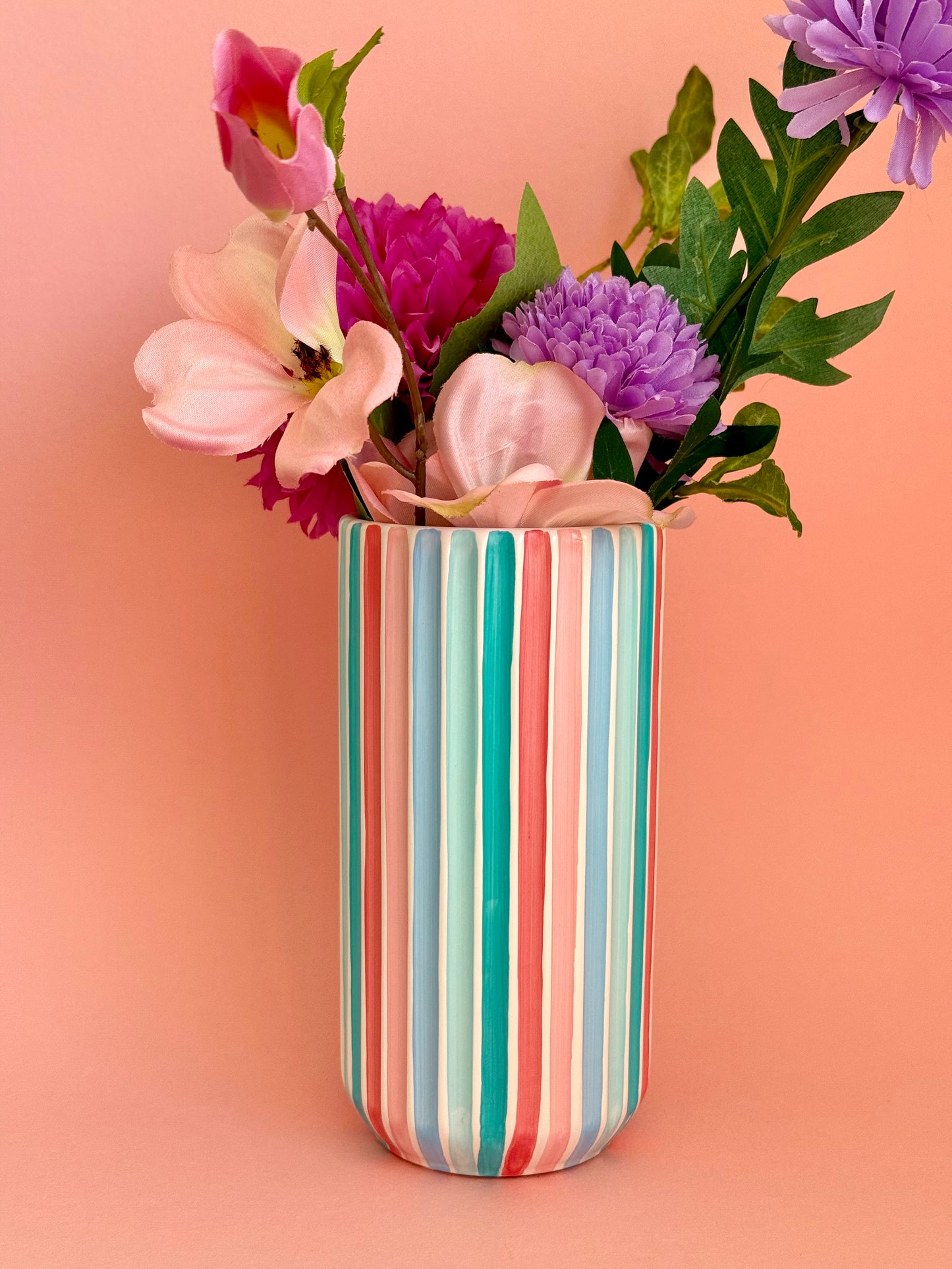 Candyfloss Stripe Ceramic Vase Hand Painted