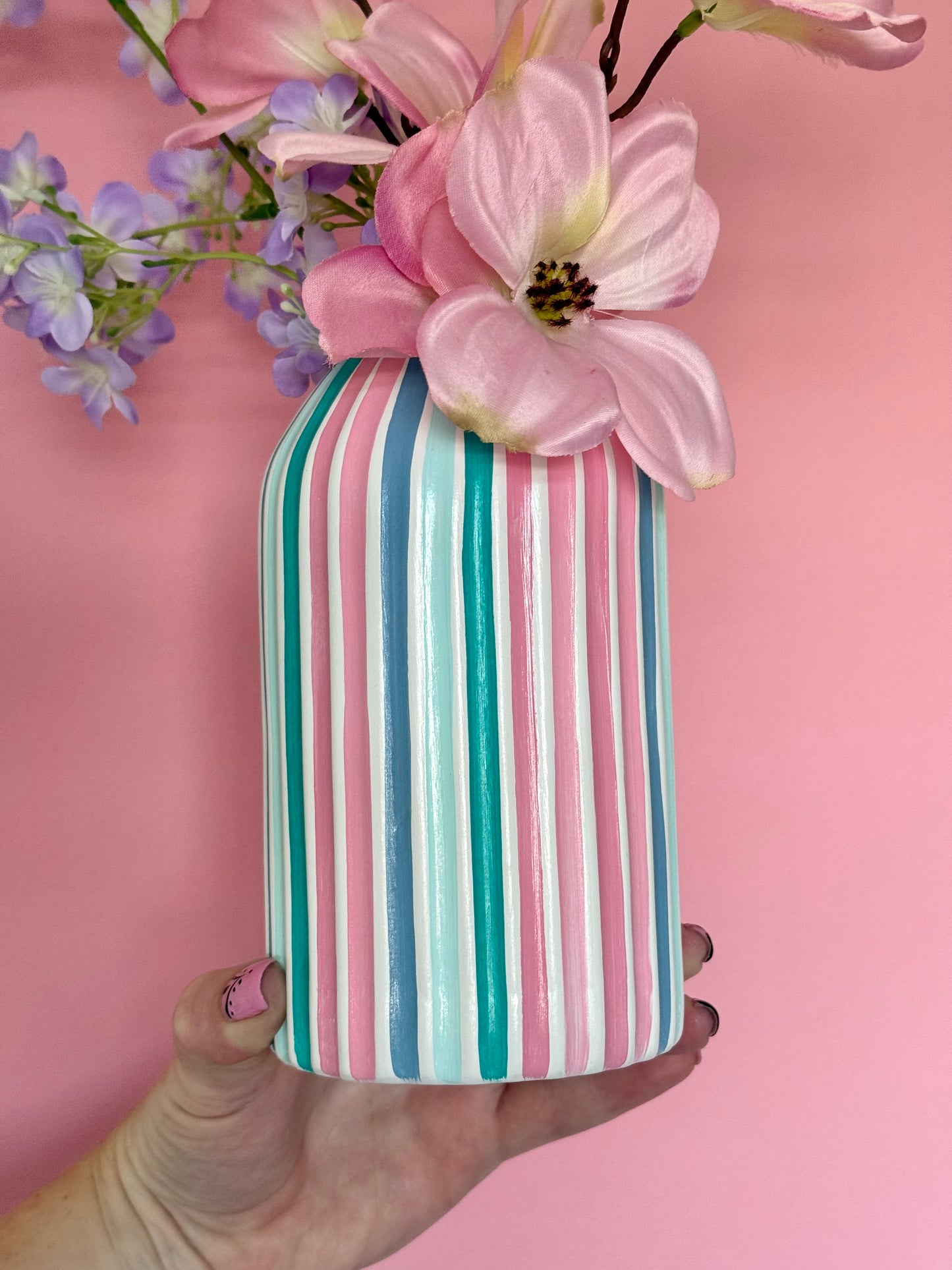 Candyfloss Stripe Ceramic Vase Hand Painted