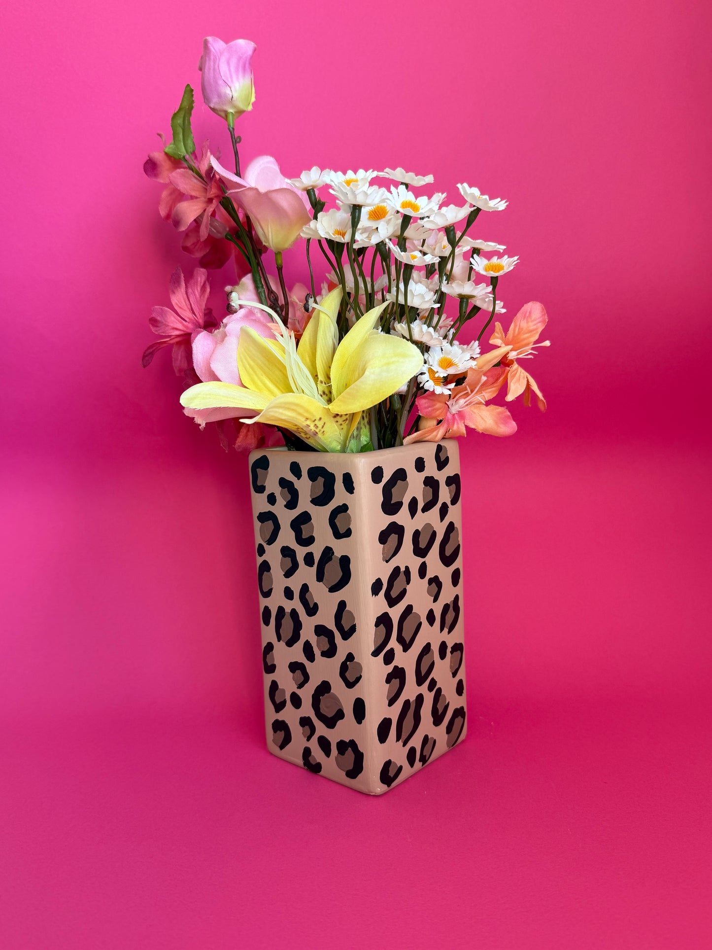 Hand Painted Leopard Print Ceramic Vase