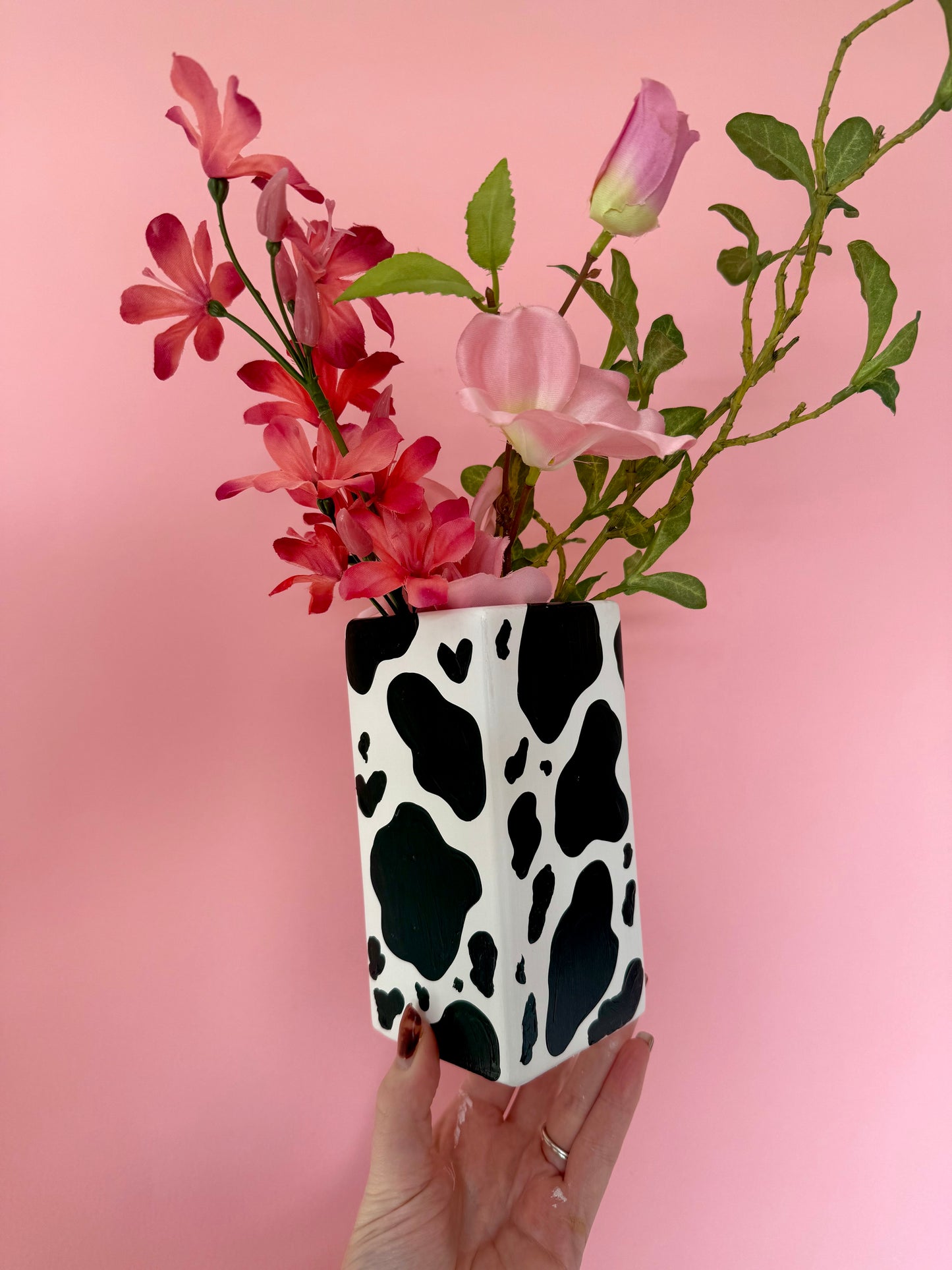 Hand Painted Cow Print Ceramic Flower Vase