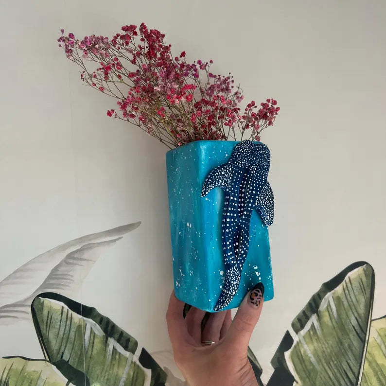 Made to Order Whale Shark Ceramic Vase Ocean Themed Blue Clay Gift Handmade
