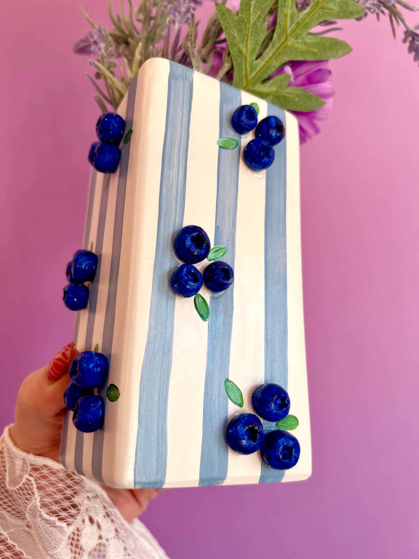 Blueberry Stripe Ceramic Vase