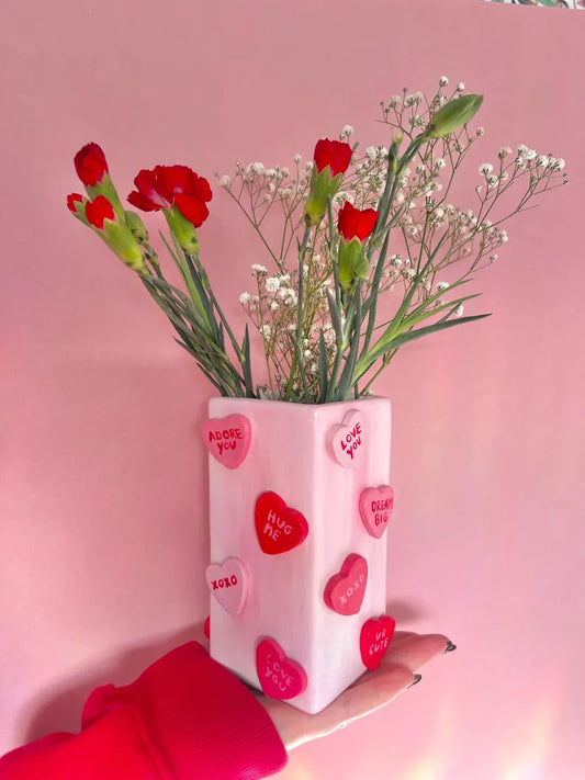 Candy Hearts Ceramic Vase Pastel Pink Best Friend Flowers Gift