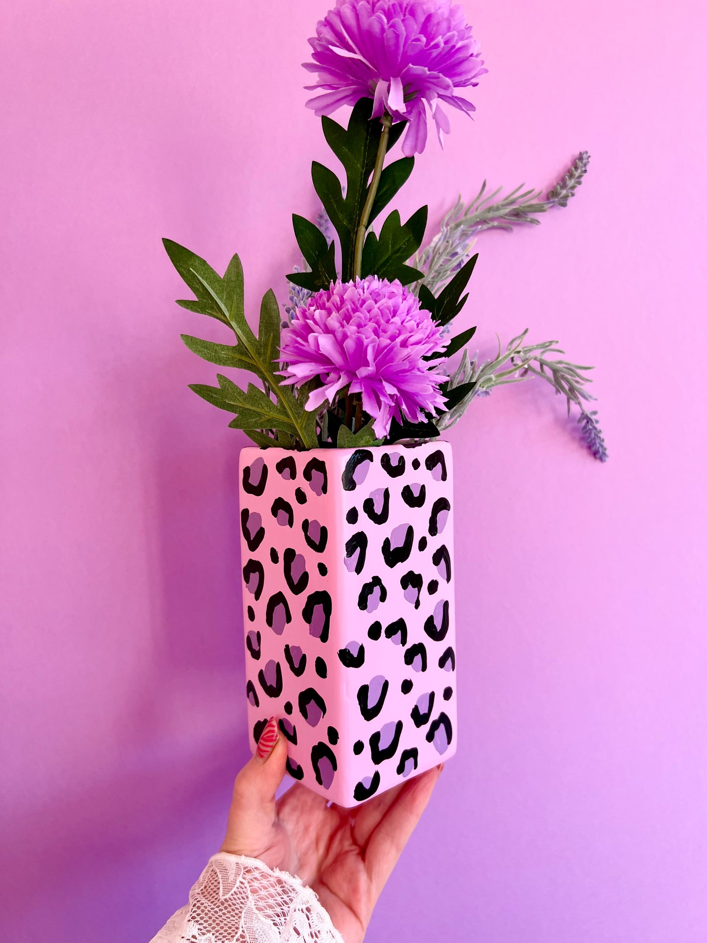 Pink & Lilac Leopard Print Ceramic Vase