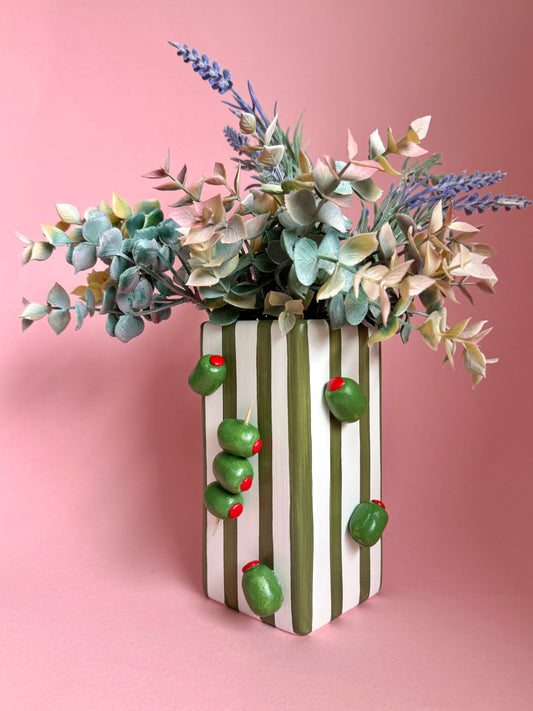 Olive Stripe Ceramic Vase