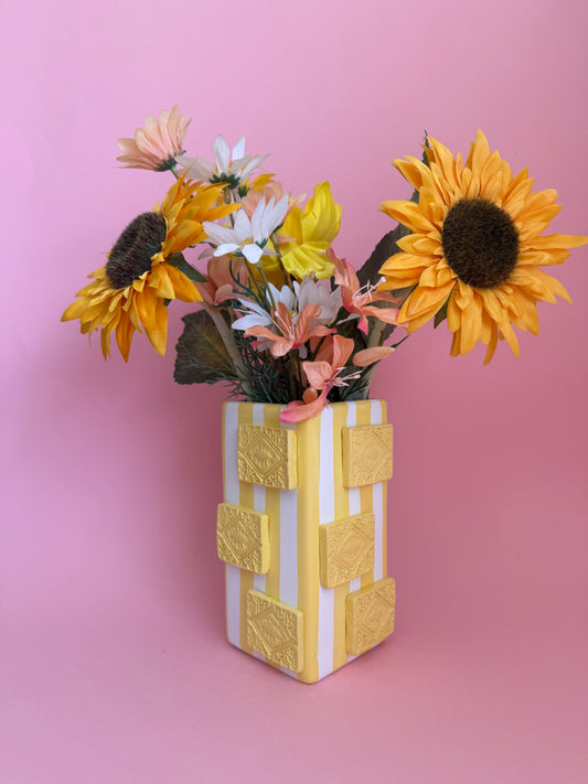 Custard Cream Stripe Ceramic Vase
