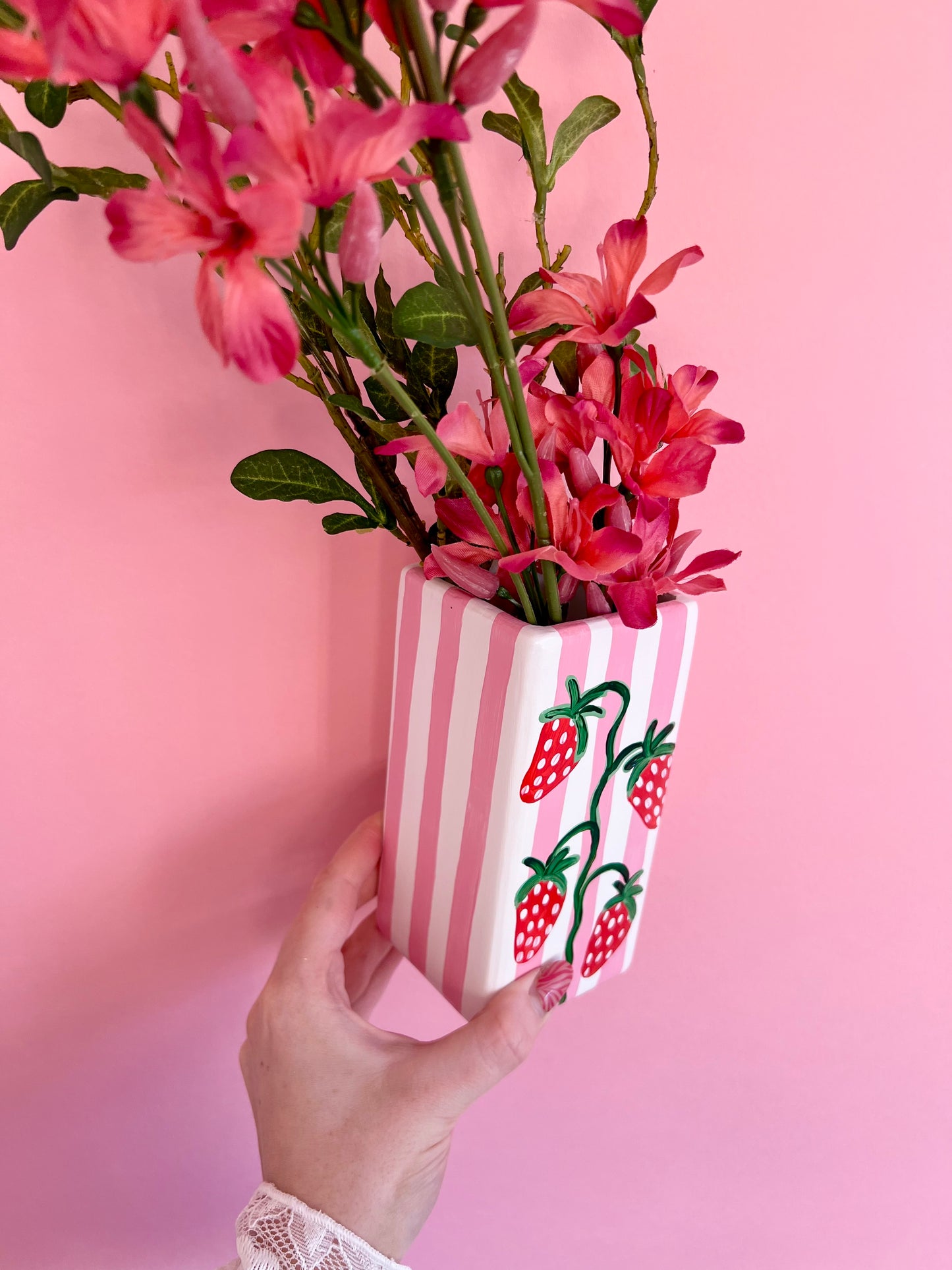 Pink Stripe Strawberry Ceramic Vase