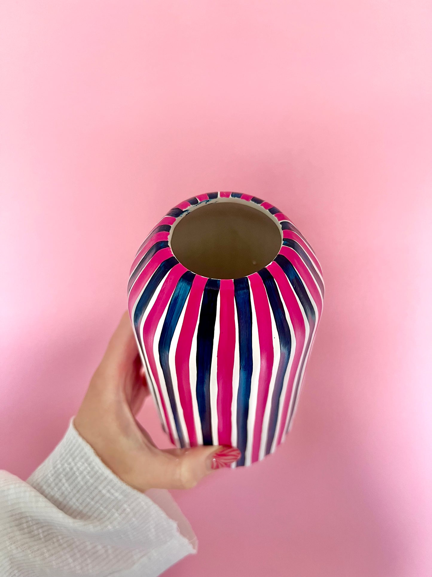 Navy Blue & Pink Stripe Vase