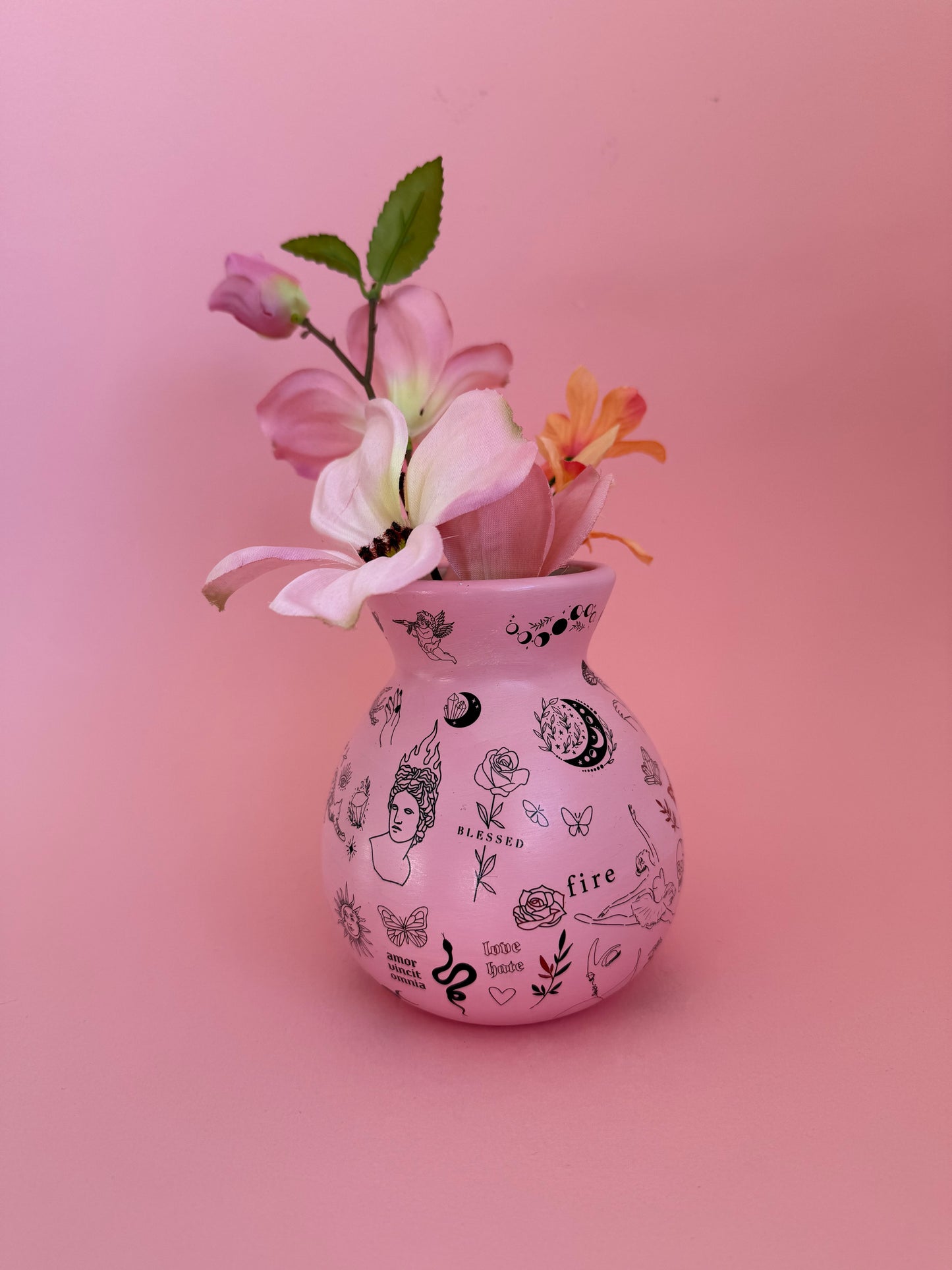 Pink & Black Tattoo Ceramic Vase