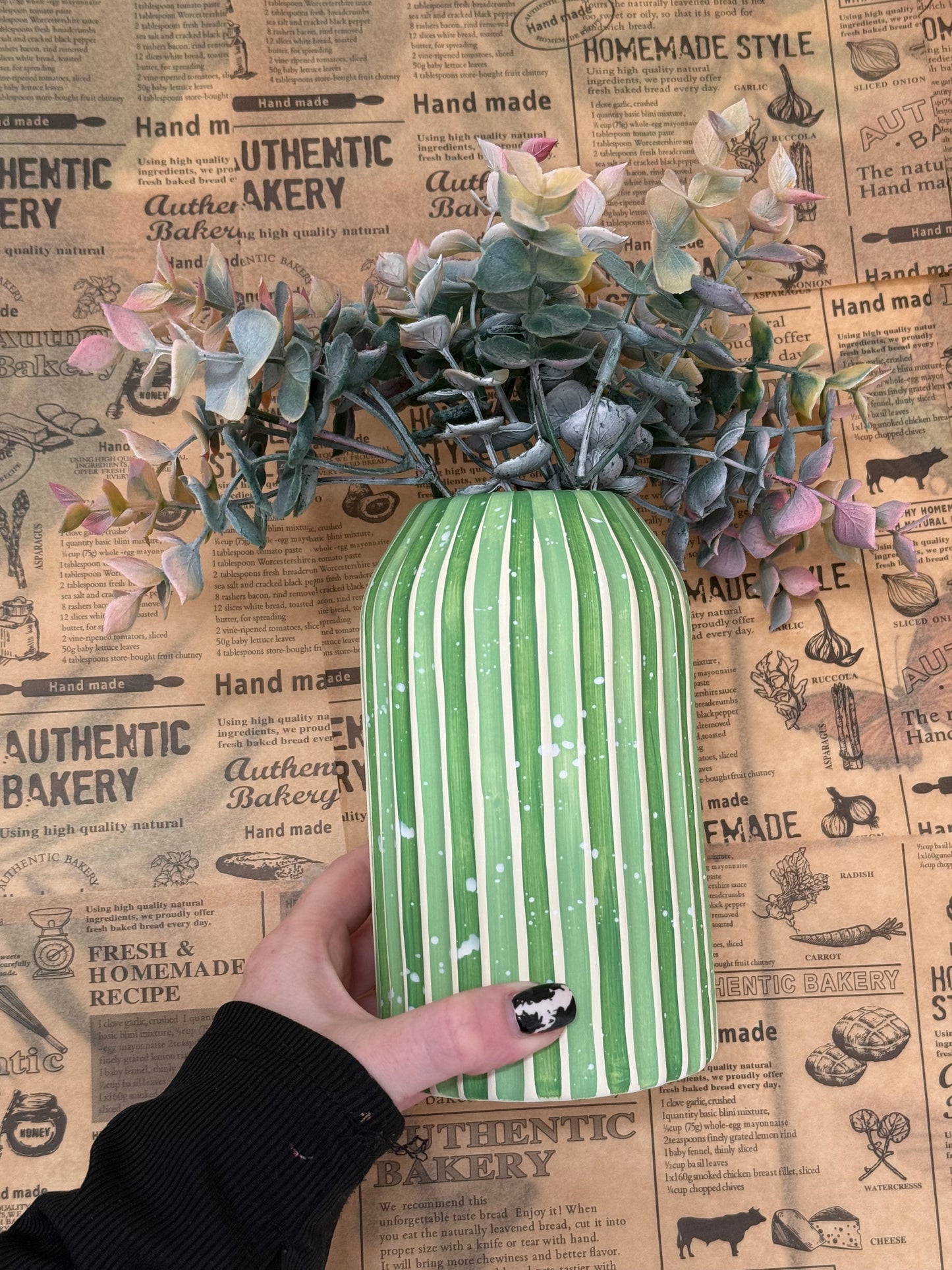 Matcha Stripe Ceramic Vase