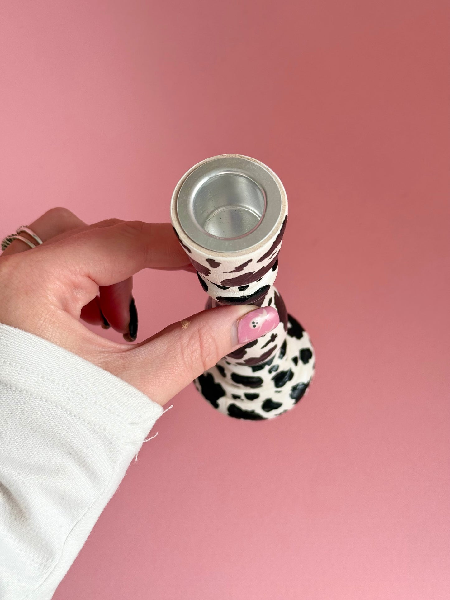 Cow Print Candlestick Holder