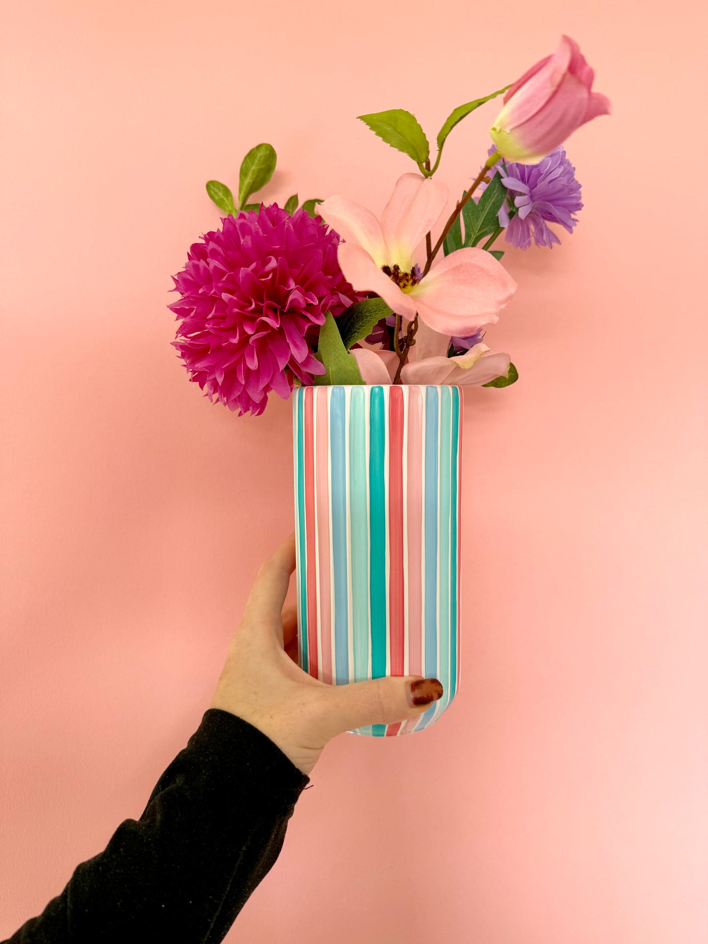 Candyfloss Stripe Ceramic Vase Hand Painted