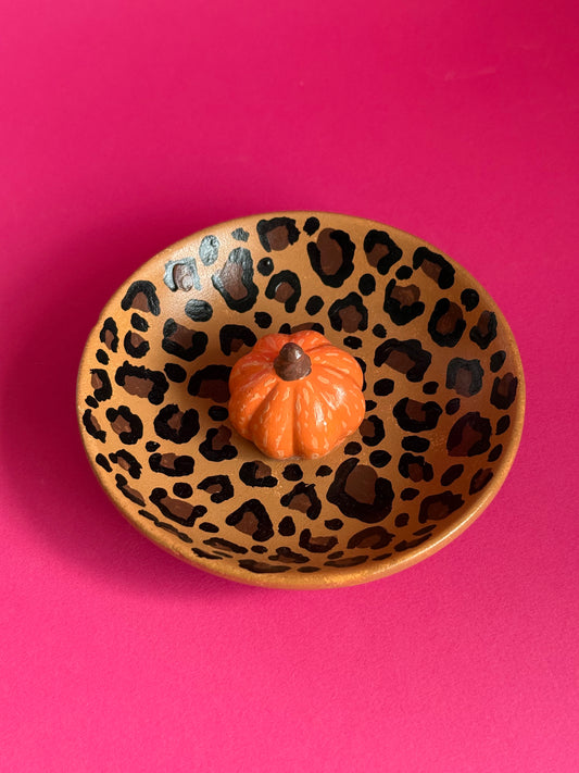 Leopard Print Pumpkin Trinket Dish