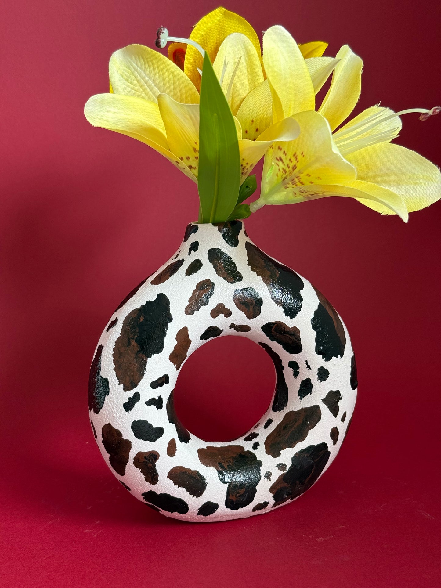 Cowgirl Print Ceramic Donut Vase