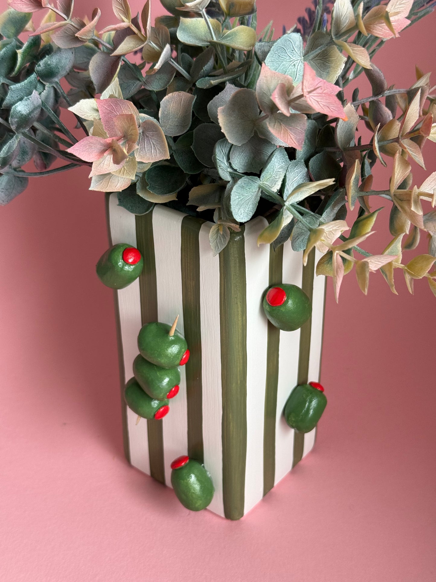 Olive Stripe Ceramic Vase