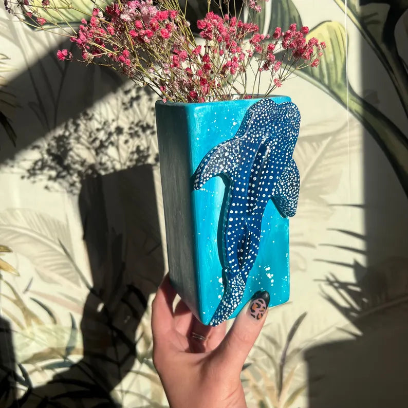 Made to Order Whale Shark Ceramic Vase Ocean Themed Blue Clay Gift Handmade