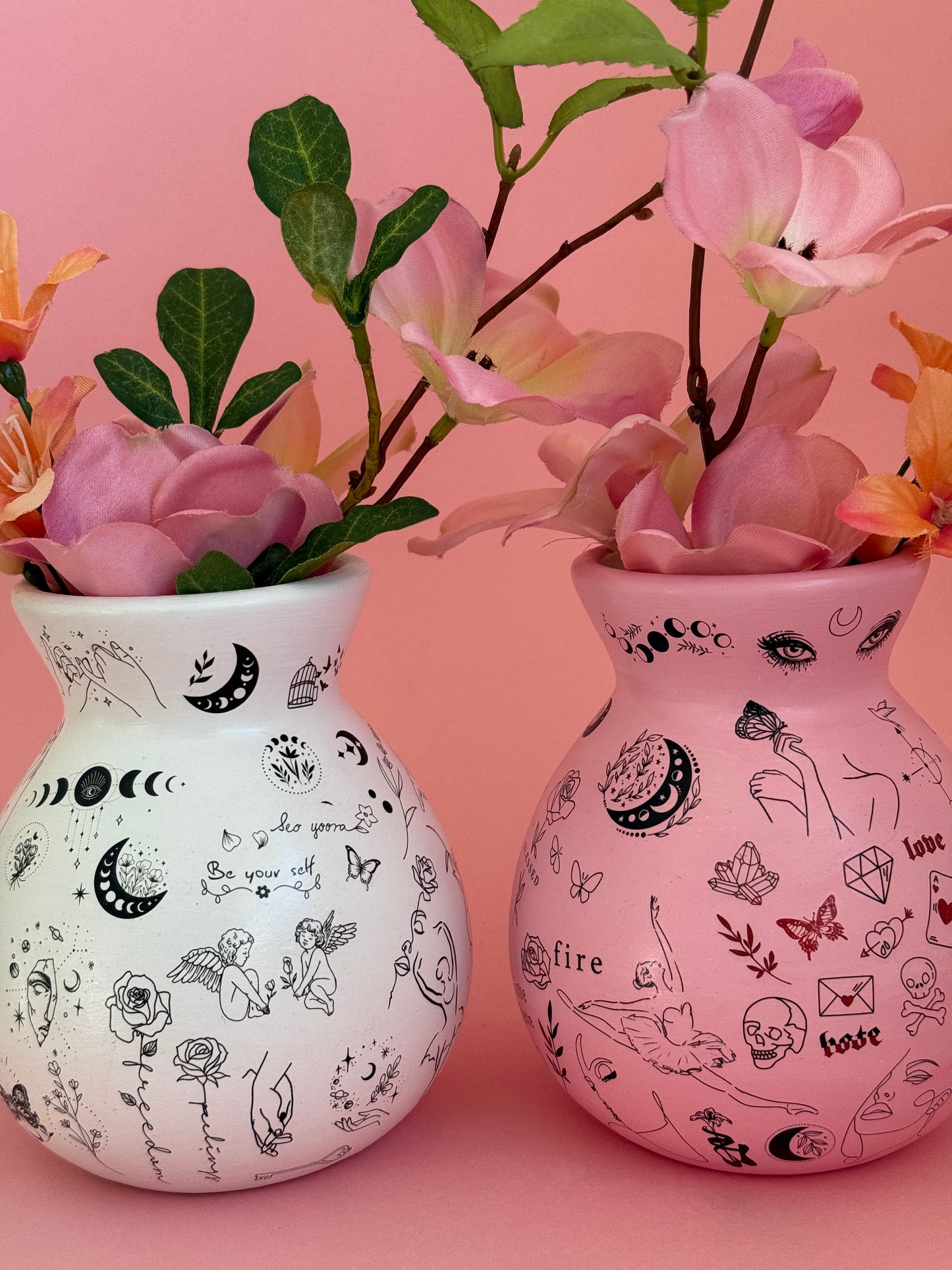 Pink & Black Tattoo Ceramic Vase