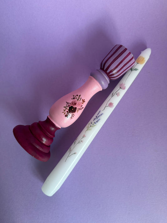 Flower Candlestick + Holder Set Pink, Purple