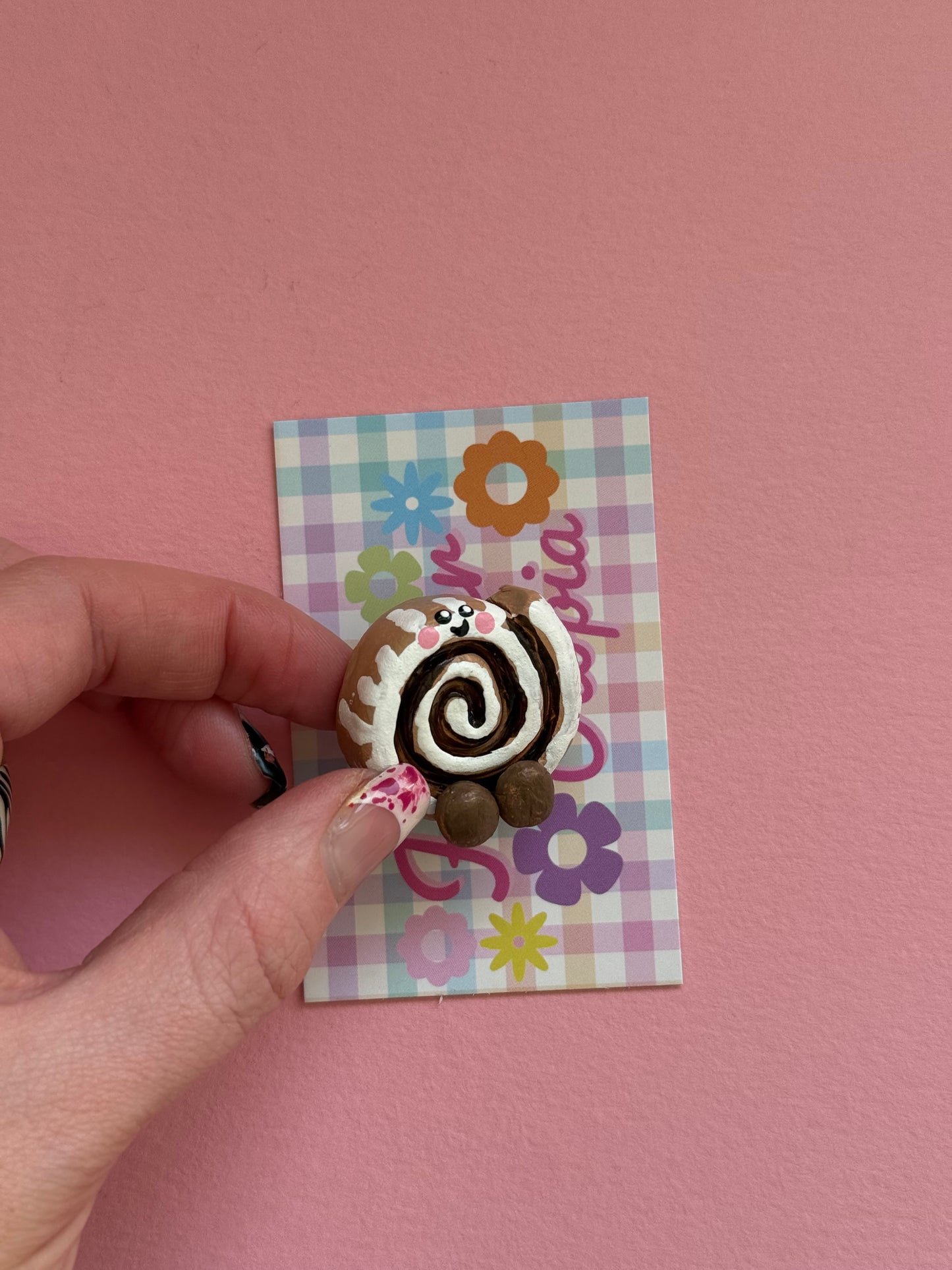 Cinnamon Roll Bun Magnet Hand Painted Clay