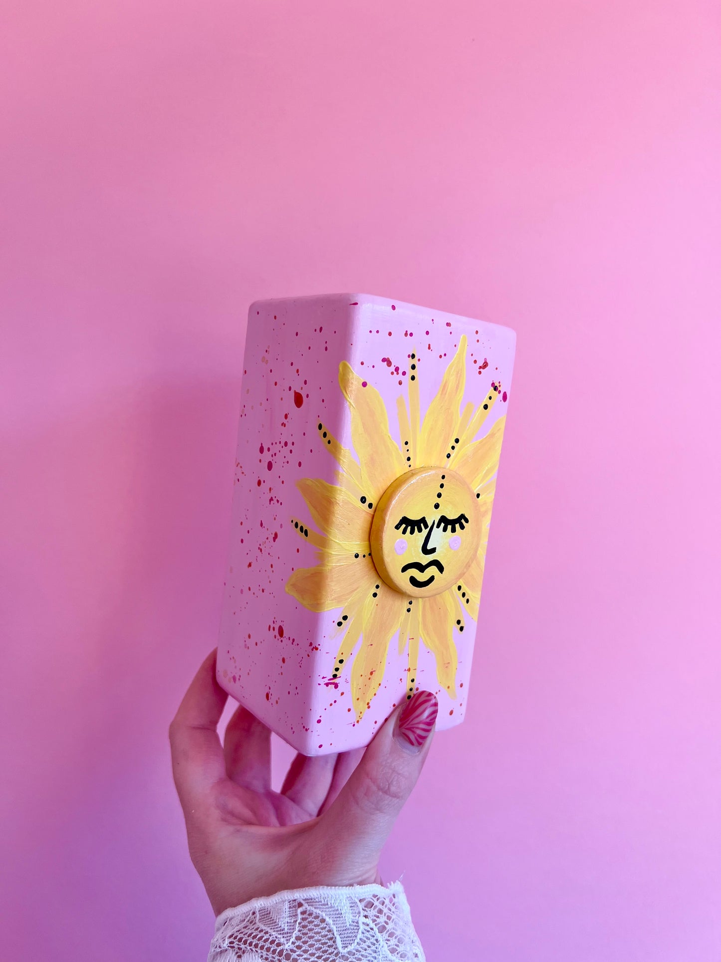 3D Sun Ceramic Vase Pink & Yellow