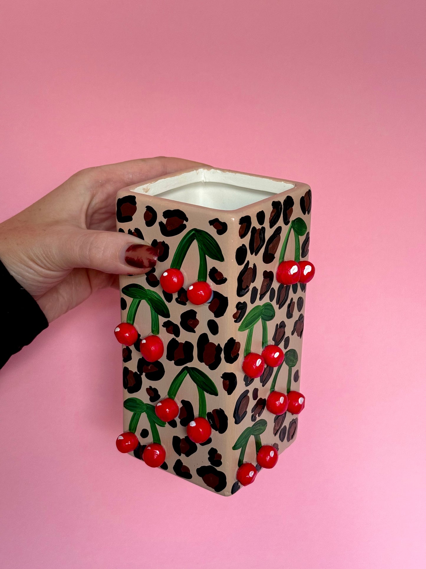 Leopard Mini Cherries Ceramic Vase