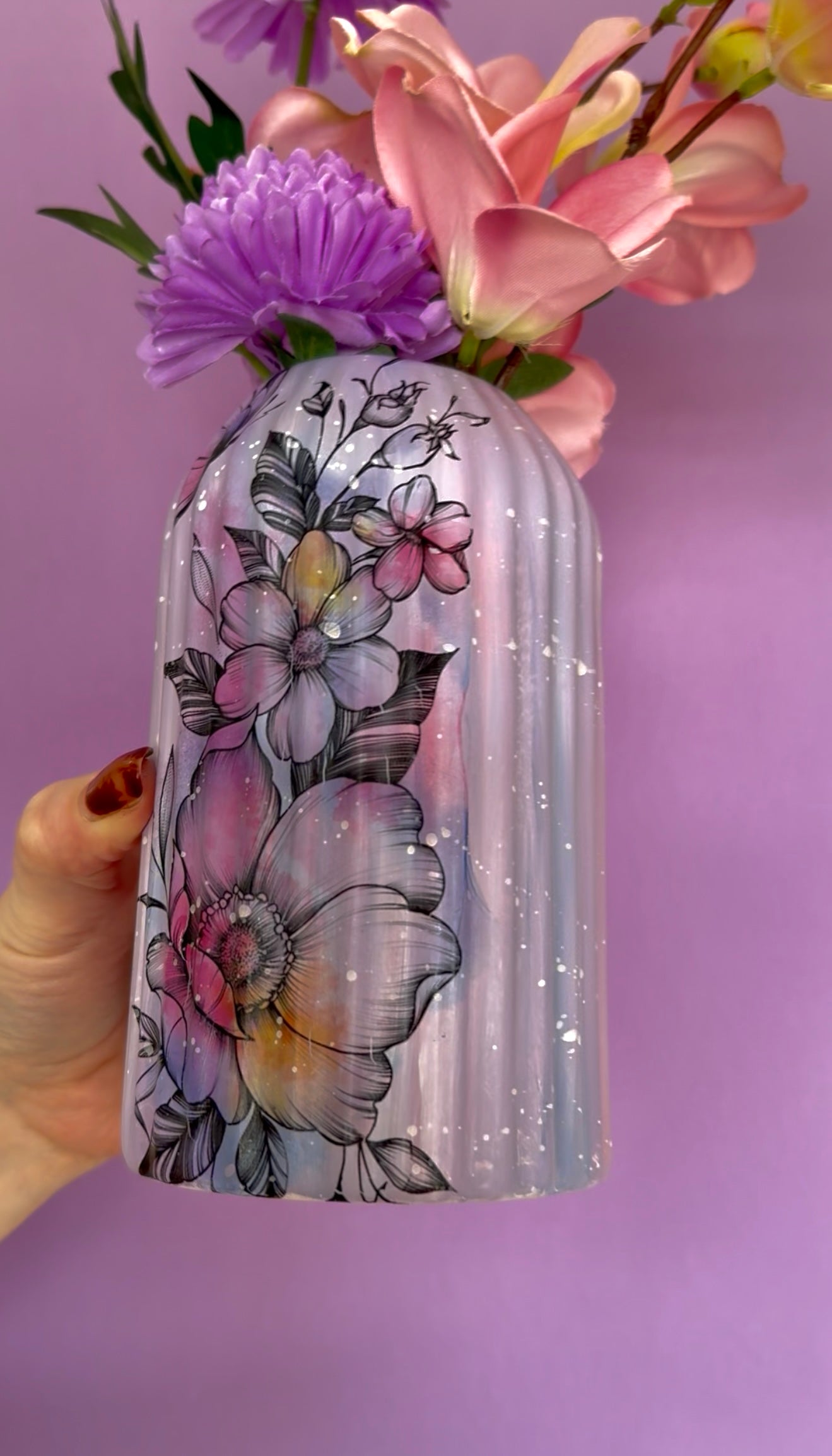 Lilac Butterfly Flower Ceramic Vase
