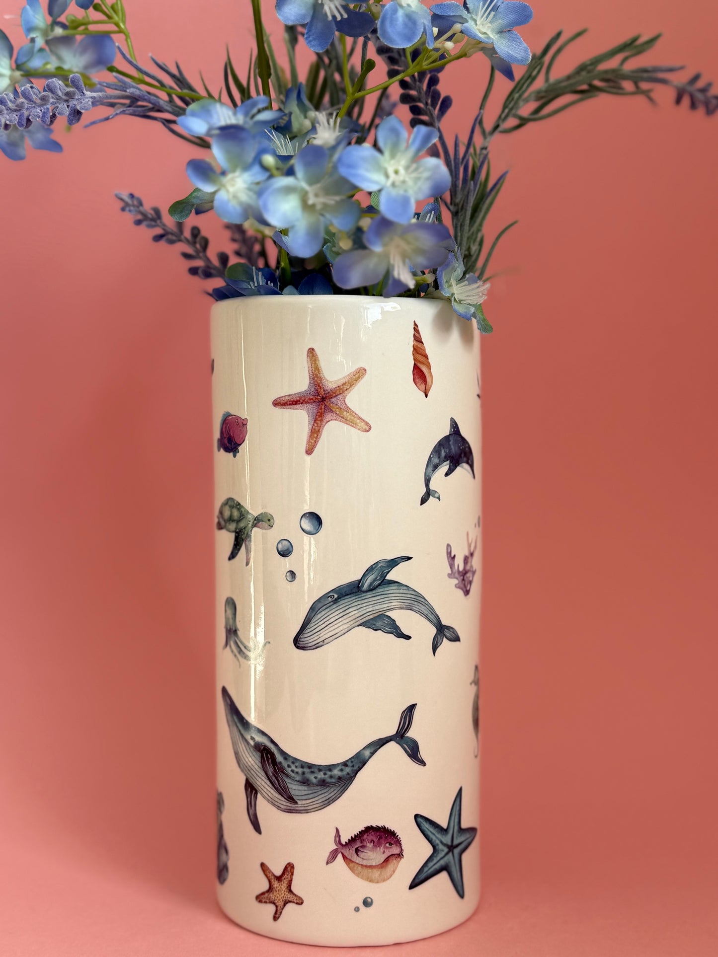 Sea Life Tall Ceramic Vase