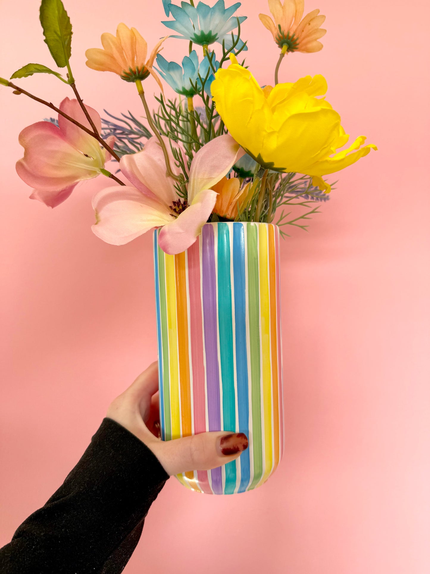 Rainbow Stripe Ceramic Vase Hand Painted