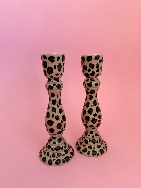 Leopard Print Candlestick Holder Hand Painted